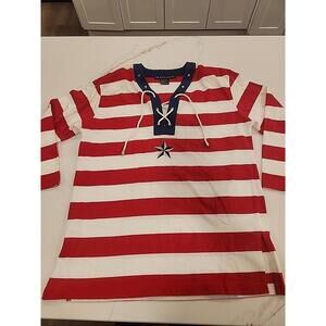 Women’s Vintage I.B DIFFUSION LONG Sleeve Red And Blue Striped Shirt Size MEDIUM